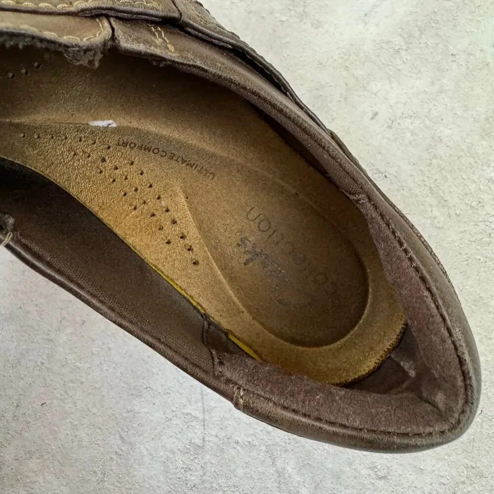 Clarks Collection Brown Leather Comfort Cushioned Slip On Shoes Womens 7.5 Wide